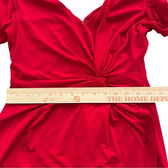 Guess Size 8 Bold Red Twist Front Bodycon Mini Dress | Long Sleeve V-Neck Fitted - Picture 9 of 14